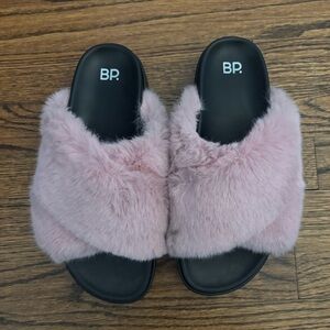 BP Pink Faux Fur Slides